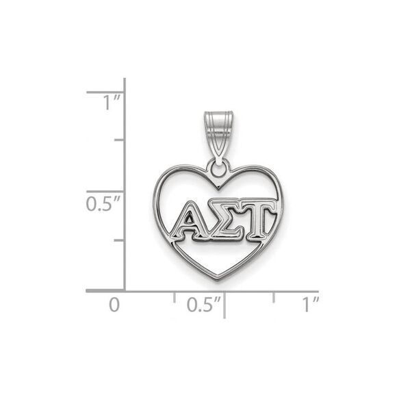 Sterling Silver Alpha Sigma Tau Heart Greek Letters Pendant - Picture 2 of 3
